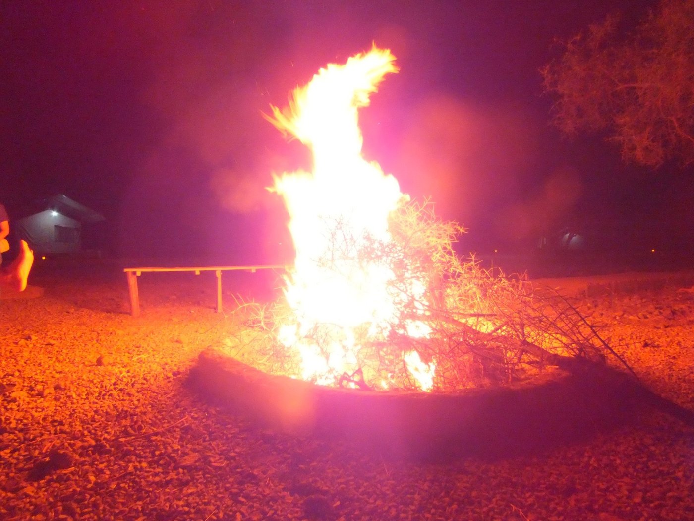 Blazing bonfire lighting up the night at Amboseli Mountain View Camp.
