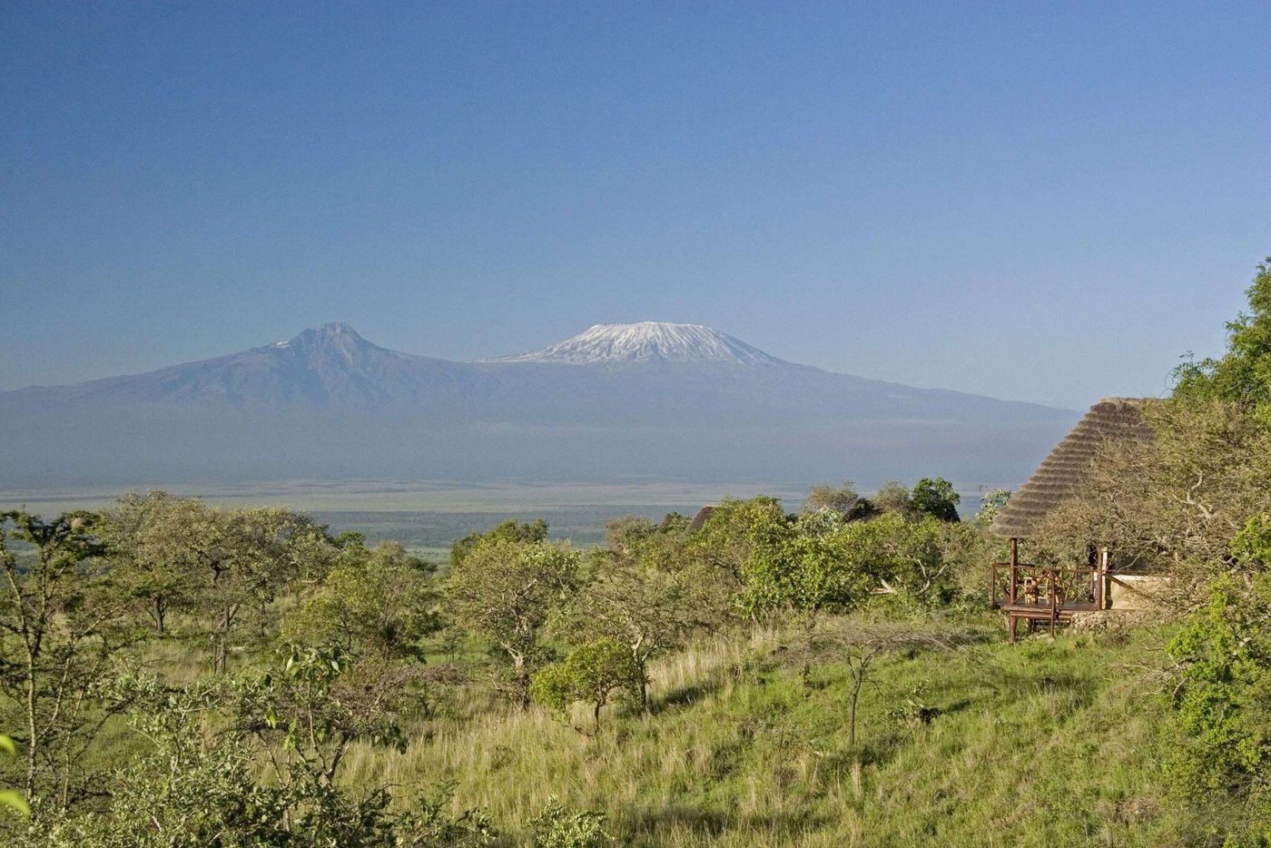 View of snow-capped Kilimanjaro across the Chyulu Hills from Campi ya Kanzi.